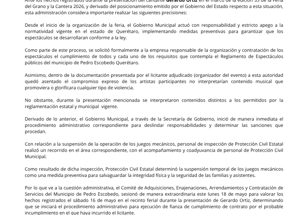 Comunicado Pedro Escobedo